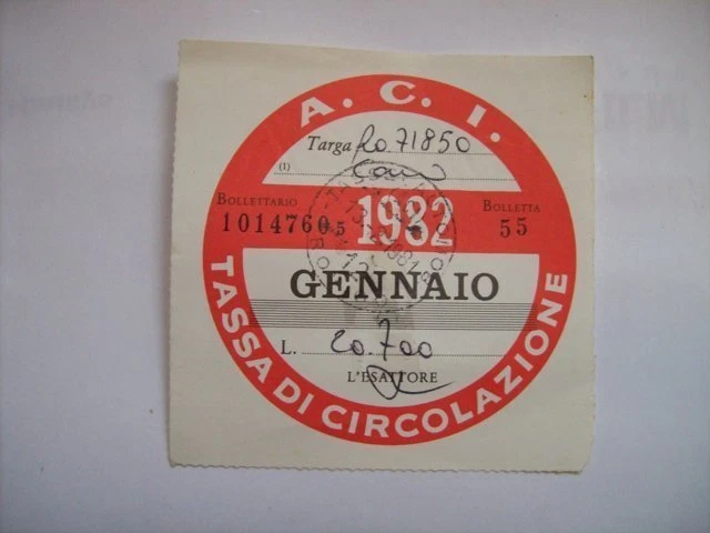 BOLLO AUTO 1982 ACI AUTO D'EPOCA TASSA CIRCOLAZIONE 1982 (m26-1-13 ...