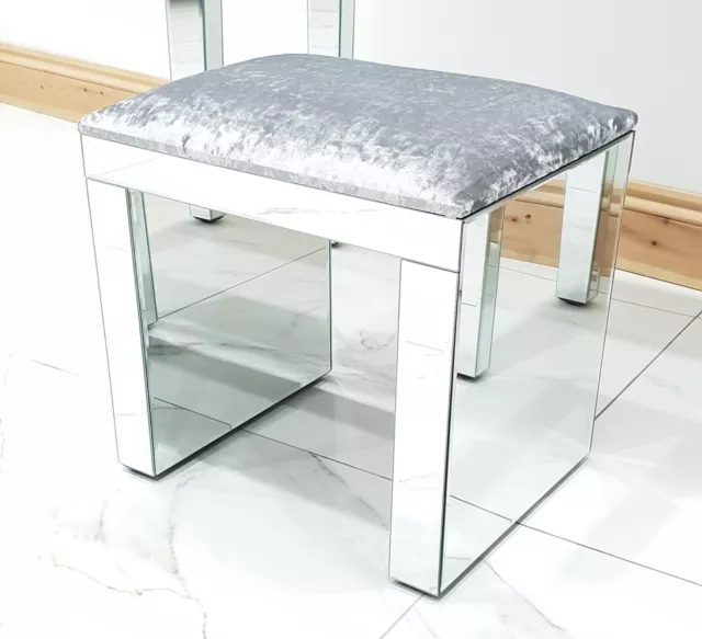 Dressing Table Stool Silver Mirrored SILVER CRUSHED VELVET PRO Hotel Grade UK