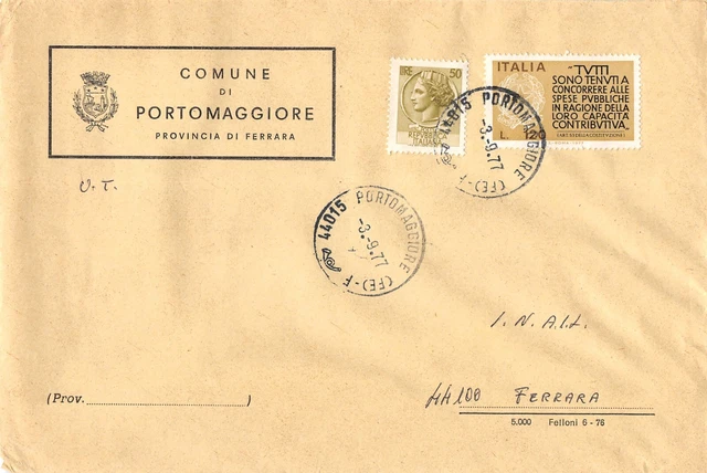 Al13-21D) Busta Comune Di Portomaggiore Ferrara I.n.a.i.l