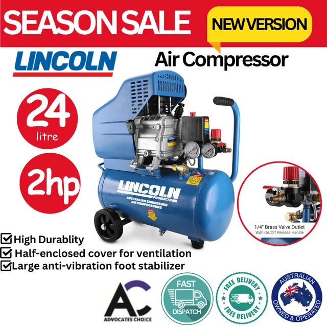 Lincoln Direct Drive Air Compressor 24L 2HP Direct Drive Inflator Pump Durable