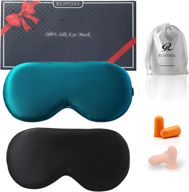 Confezione Da 2 Maschere per Occhi in Seta Naturale Al 100%, Maschera per Dormir