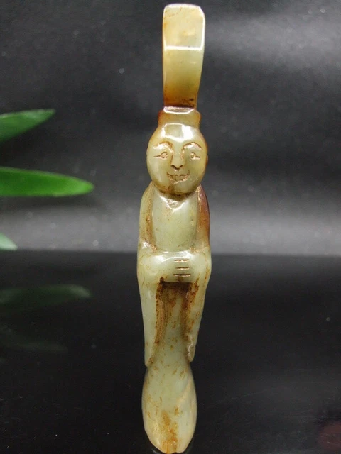 153 Antique Chinese Nephrite Celadon-HETIAN-old JADE Statue man QING DY