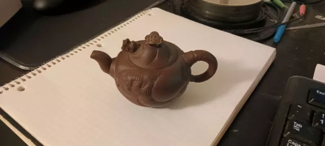 Vintage Chinese Yixing Zisha Pottery Teapot Tea Pot Moving Dragon Fish Zhu Kexin