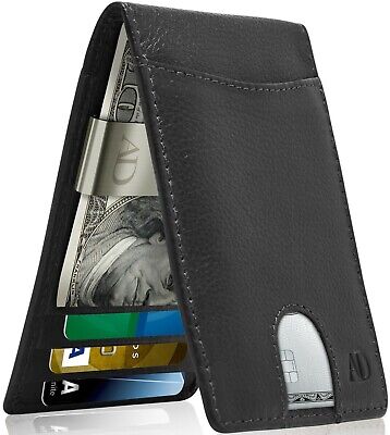 Real Leather Slim Wallets For Men With Money Clip RFID Card Holder Mens Wallet