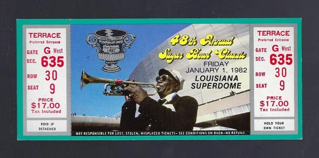 DAN MARINO 1982 SUGAR BOWL FULL TICKET GEORGIA BULLDOGS vs PITTSBURGH PANTHERS