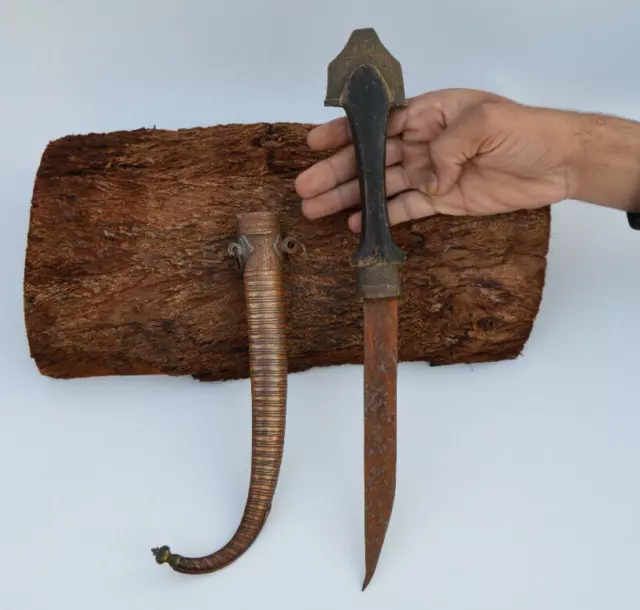 Antique Vintage Moroccan Islamic Dagger Bronze Old Curved Khanjar Jambiya Sword
