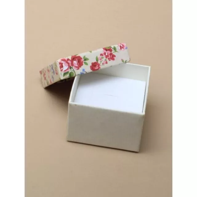 NEUF Crème avec couvercle floral rose Boîte Bague Mariage (pas Emballé à Plat) 5x5x3cm