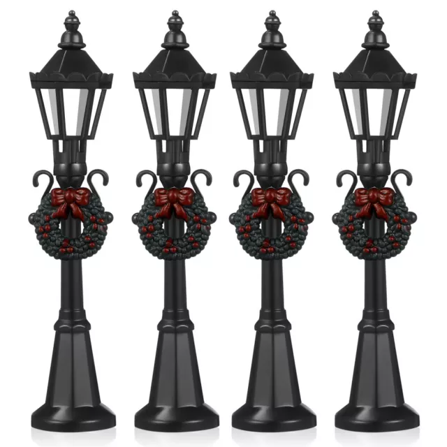 4 mini luces de poste de calle modelo lámpara de ferrocarril Navidad pueblo casa de muñecas - nuevo en paquete