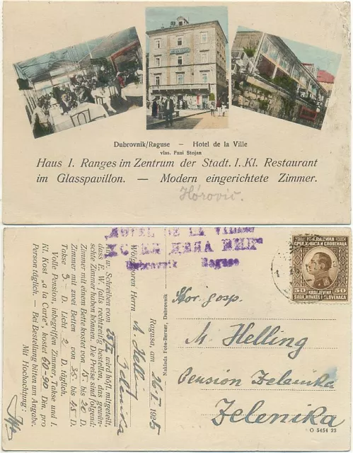AK Dubrovnik / Ragusa 1925 Hotel de Ville, Restaurant, nach Zelenika in Monteneo