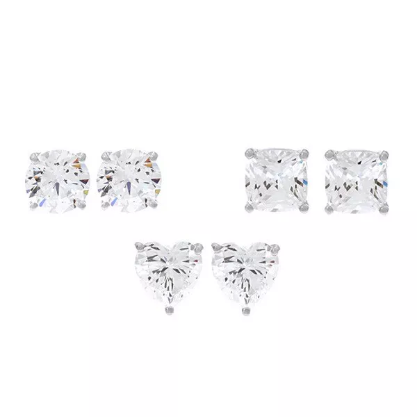 6mm Stud Earrings Set Simulated Diamond 14k White Gold Plated Sterling Silver 2