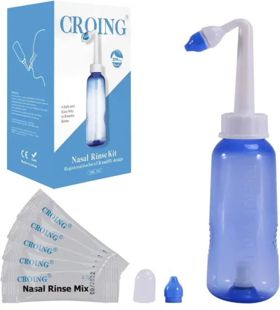 CROING - 40 x miscela risciacquo sinusoidale + 1 bottiglia lavaggio nasale 300 ml, kit pentola Neti