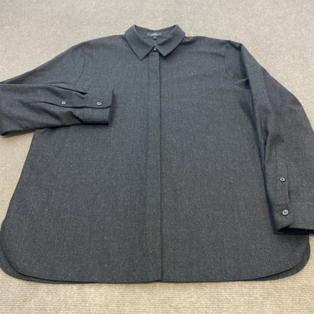 Theory Classic Menswear Shirt In Dark Charcoal Melange Women's Size Large