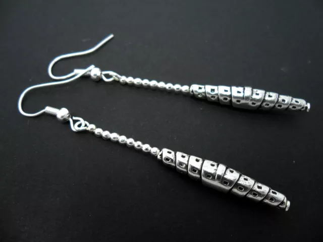 A Pair Of  Long Slim Tibetan Silver   Earrings. New.