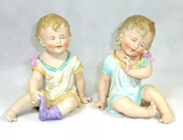XL zwei große Puppen Kinder Figuren Biskuitporzellan Thüringen um 1900