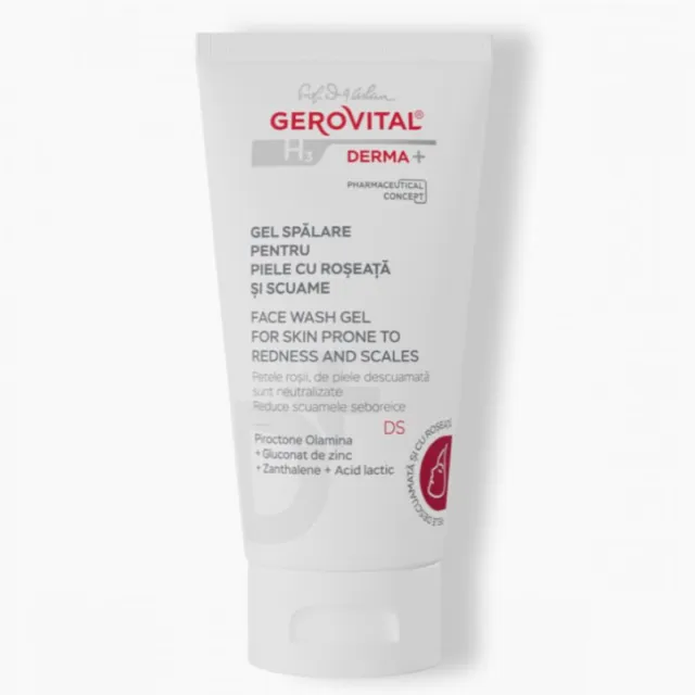 Gel de lavado facial Gerovital H3 Derma+ para piel propensa al enrojecimiento y escamas 150 ml