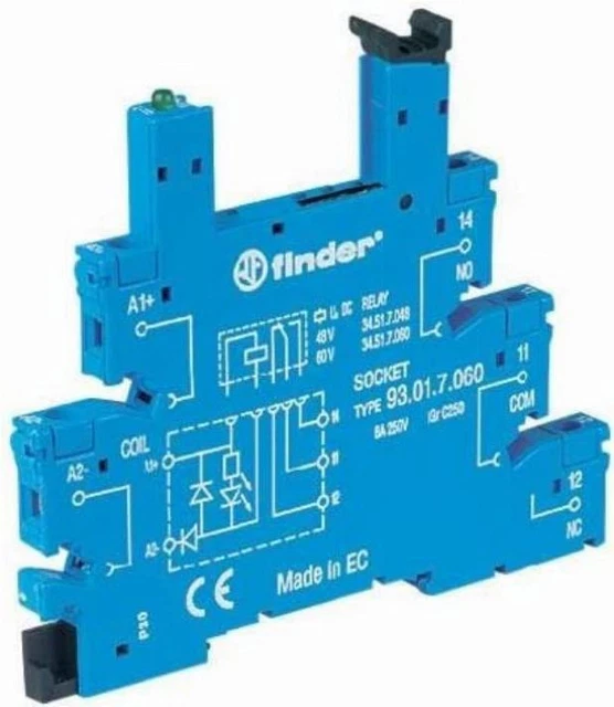 Finder base relè 93.51.3.240 - 5 perni, guida DIN, morsetto a molla nuovo di zecca