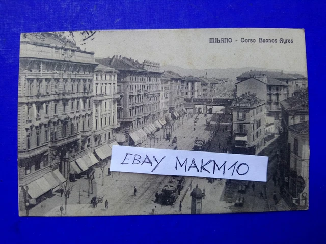 🔵 Cartolina Milano Corso Buenos Aires Tram Scritta Farmacia 1914 Bella 🤣