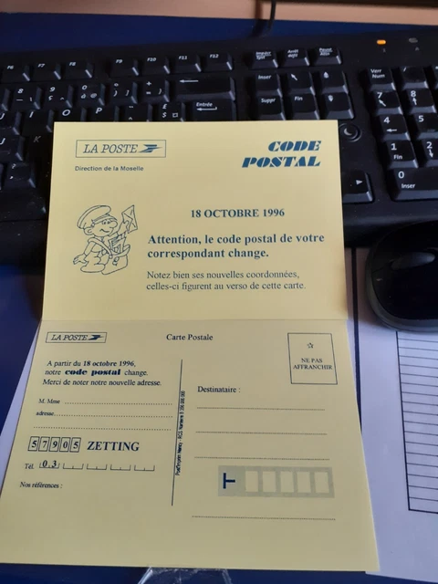 Zetting 402 LOT 2 cartes Code Postal de ZETTING ** EUR 1,35 - PicClick FR