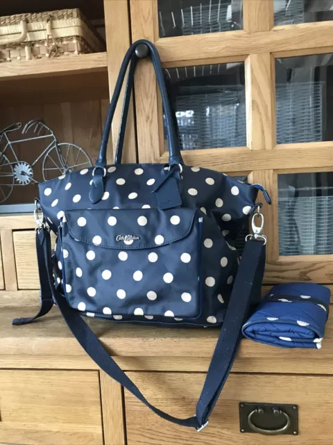 Cath Kidston Baby Napoy Changing Bag With Mat Navy Spotty Polka Dot Oilcloth