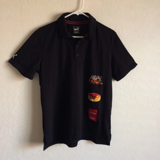 Ferrari Racing Puma Polo Shirt Mens L Black Fiorano Italy Patches Short Sleeve