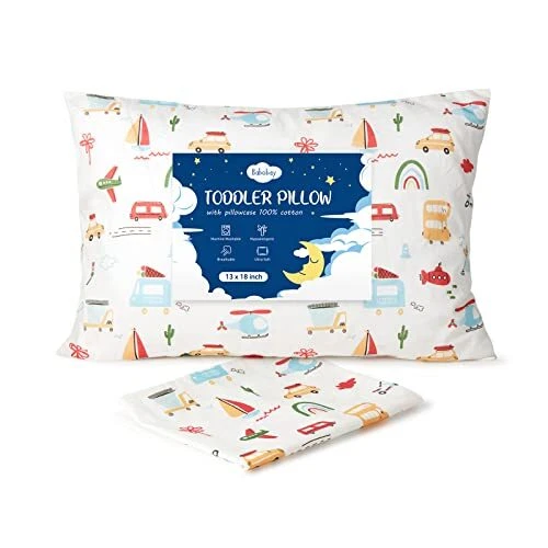 Toddler Pillow with Pillowcase, 13×18 100% Cotton Toddlers Pillows for