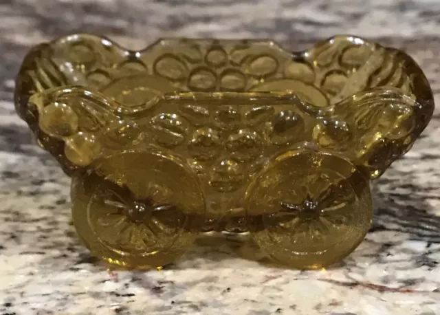 Amber Glass Fenton? Hobnail 4 Wheel Wagon Salt Cellar?Ashtray? W Flaw