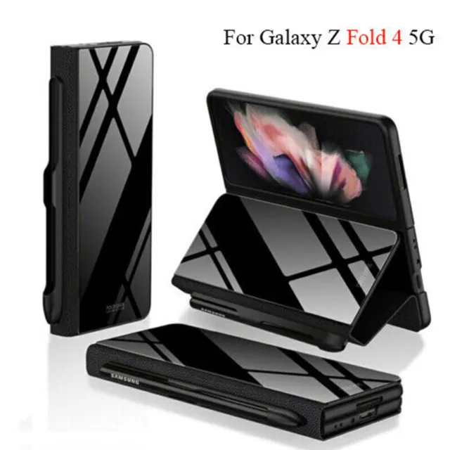 Pour Samsung Galaxy Z Fold4 Housse en cuir de luxe Étui à rabat en verre