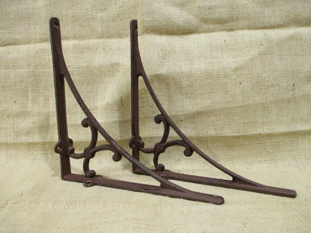2 LARGE Shelf Brackets Corbels Wall Cast Iron Rustic Farmhouse 9 3/4" X 9 3/4"