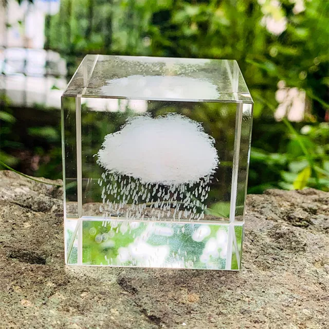 40mm Crystal Cube Clouds Raindrops 3D Laser Engraved Glass Craft  Home De_d1 3