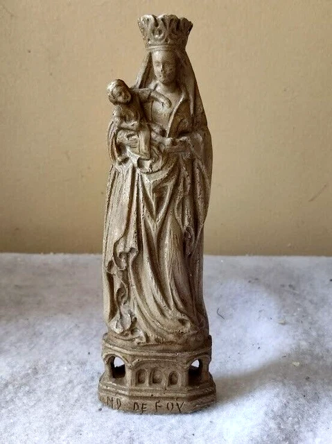 STATUE NOTRE DAME De Foy Vierge Marie En Platre Antique Virgin Mary ...