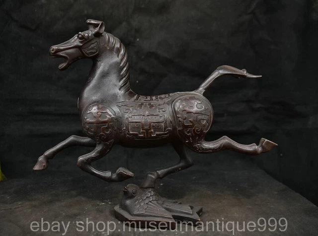 13.6" Old Chinese Copper Bronze Dynasty Animal horse “马踏飞燕” Statue Sculpture