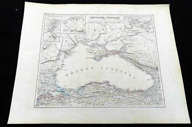 LARGE ANTIQUE MAP of Ancient Greece Pontic Greeks Scythia Hand Coloured ...