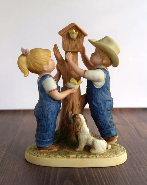 Vtg 1985 Homco Denim Days #8888 Our Birdhouse Danny Debbie Boy & Girl Figurine