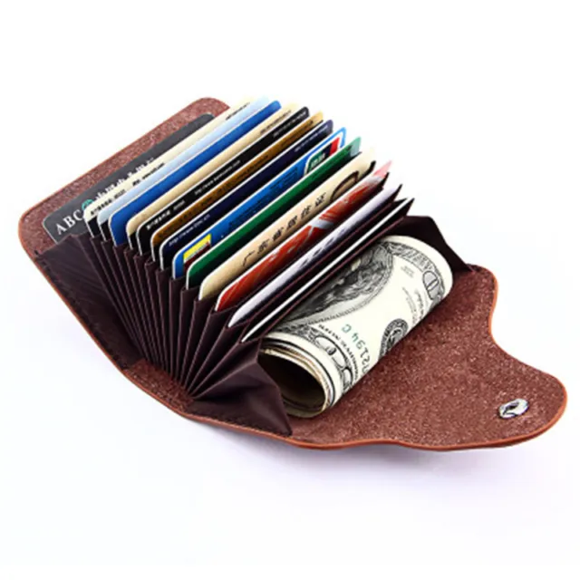 Leather  Women Men Genuine Wallet Blocking Holder Credit Card Case Money Pocket