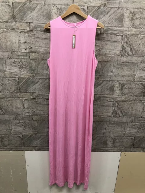 Skims Womens Soft Lounge Ribbed Long Sleeveless Dress Cotton Candy 4XL NWT Pink