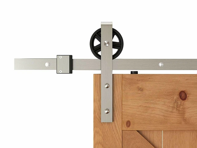 DIYHD Brushed Nickel Industrial Spoke Wheel Steel Sliding Barn Door Hardware Kit