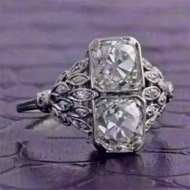 Victorian Vintage 2Ct Diamonds Art Deco Wedding Women Ring 14K White Gold Plated