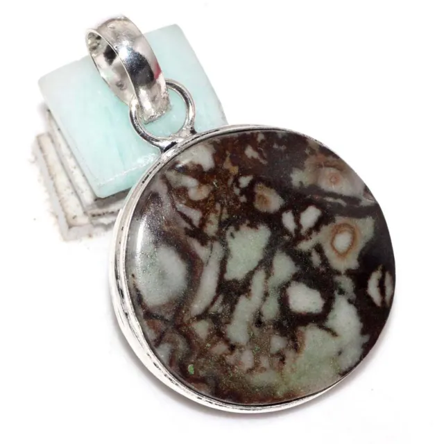 Picasso Jasper 925 Silver Plated Gemstone Round Pendant 1.6" Gifts For Her GW