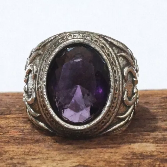 Handmade Purple Amethyst Amazing Ring Solid 925 Silver Men's Ring All Size S135
