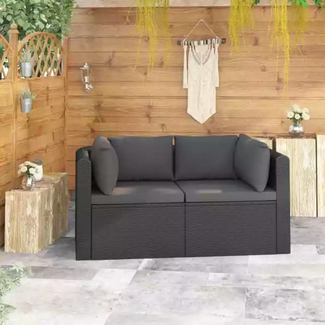 2 Piece Garden Sofa Set with Cushions Poly Rattan Black vidaXL