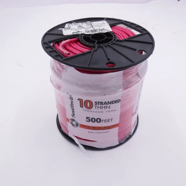Southwire 500' 10 AWG Red Stranded CU THHN Wire PVC Insulated Nylon Jacketed