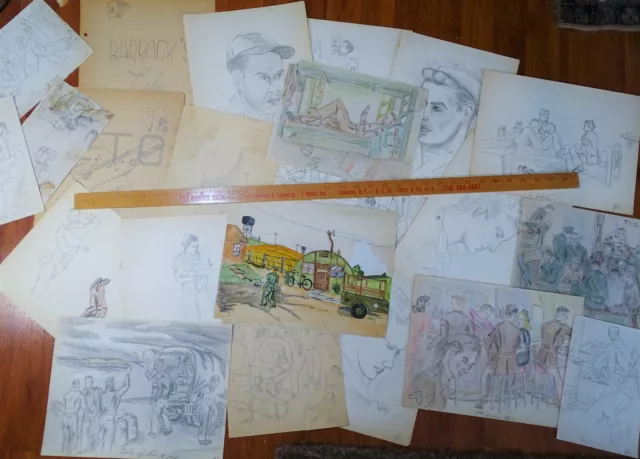 SUPER WWII IDd Soldier Archive Paintings Drawings IDd Artist, Scenes & Portraits 2