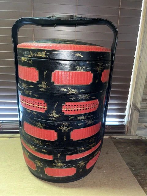 VINTAGE  Chinese Red & Black  Wedding Basket