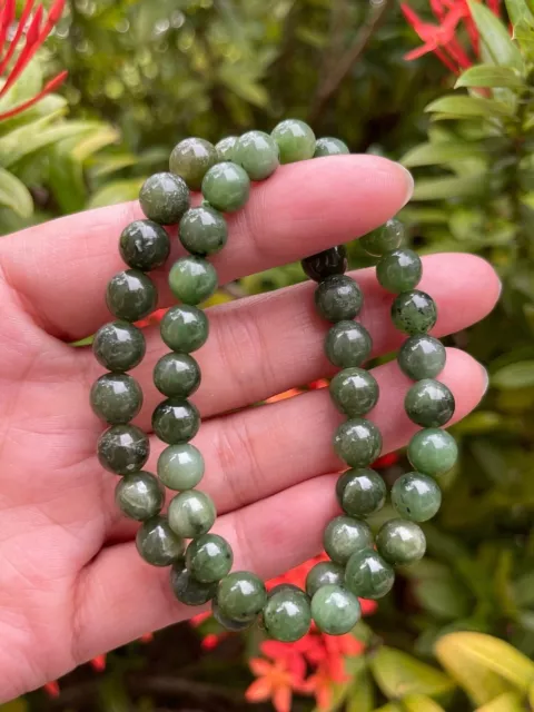 Natural Canadian Nephrite Stone Bracelet Green Nephrite Jade Stretch Bracelet