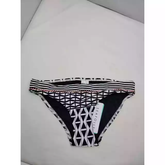 Seafolly Bikini Bottom Womens 2 Black White Modern Geometry Geo Triangle New 2