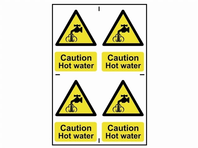 Scan SCA1309 Caution Hot Water - 4 PVC Signs 100 x 100mm