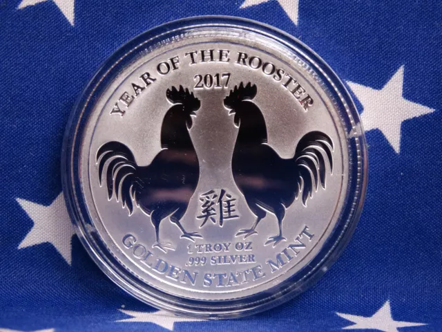 GSM 2017 Year of the Rooster Uncirculated 1oz Troy .999 Fine Silver Coin USA