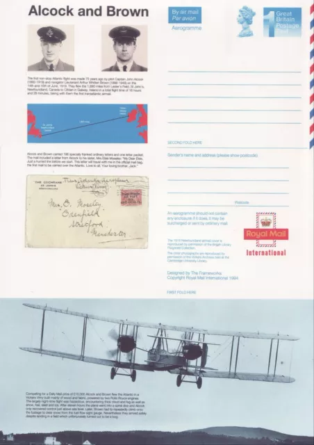 GB Stamps Aerogram / Air Letter APS100 - 1st NVI Alcock and Brown, Flight 1994