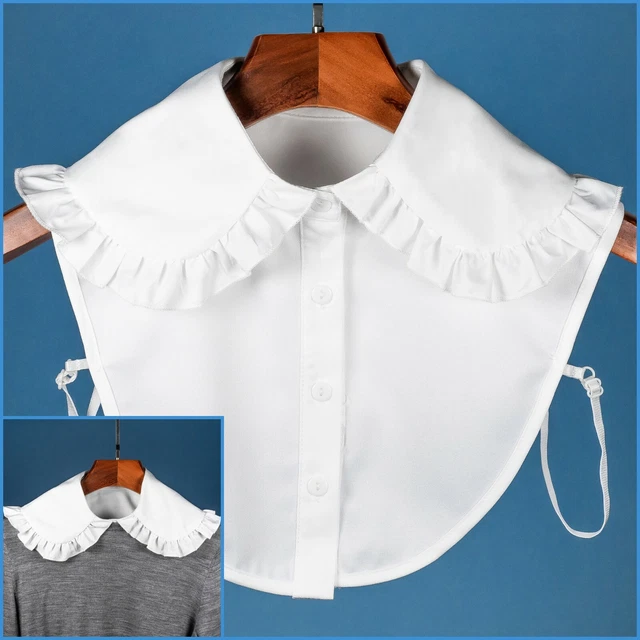 White Vintage Ruffle Peter Pan Polyester Oversize Collar False Shirt Faux Blouse White Vintage Ruffle Peter Pan Polyester Oversize Collar False Shirt Faux Blouse