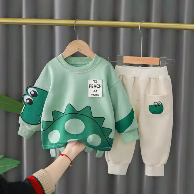 Kleinkind Baby Trainingsanzug Cartoon Pullover Hose Outfit Jungen Mädchen Dino